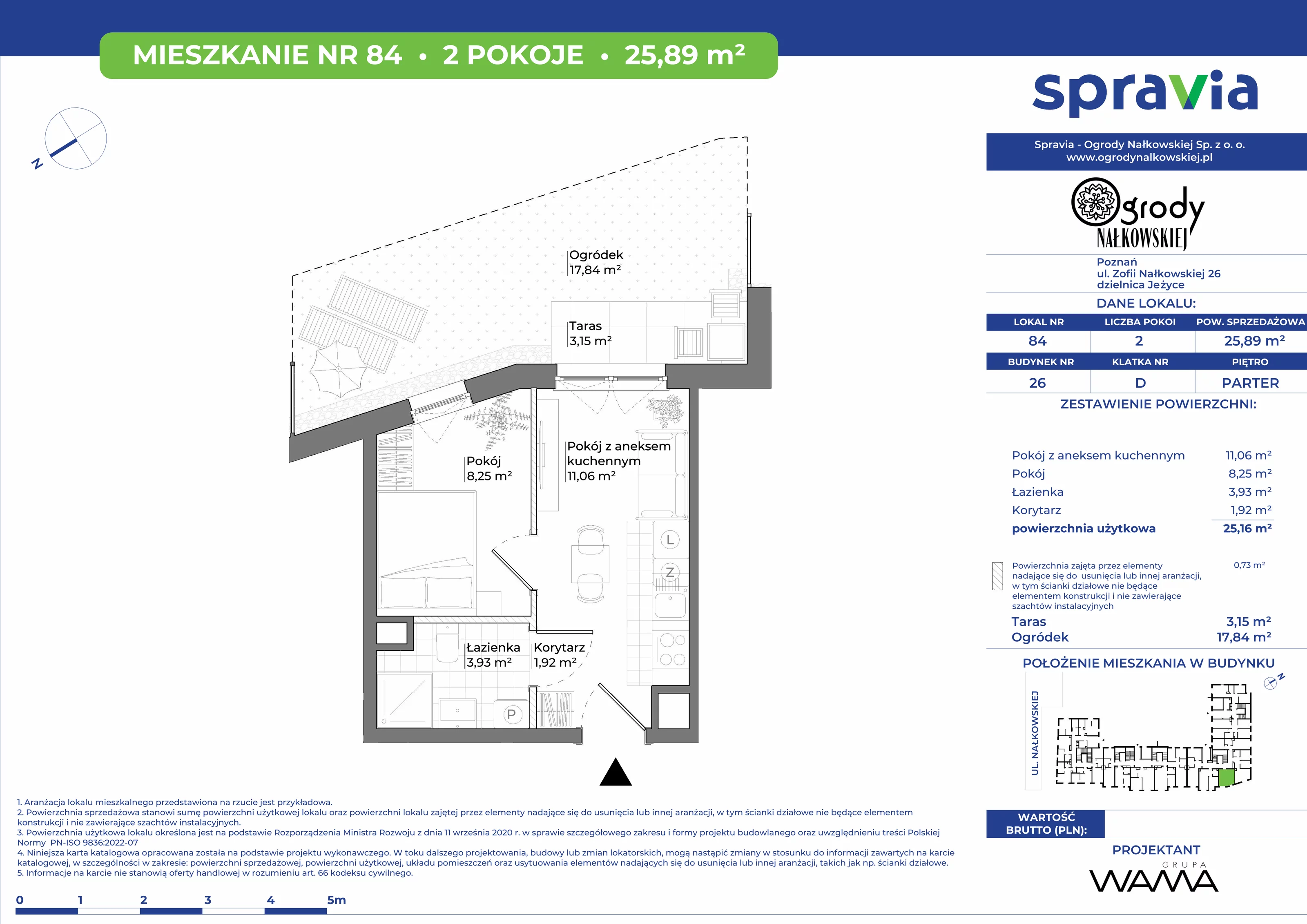 2 pokoje, mieszkanie 25,89 m², parter, oferta nr 26-84, Ogrody Nałkowskiej, Poznań, Ogrody, ul. Nałkowskiej 24, 26